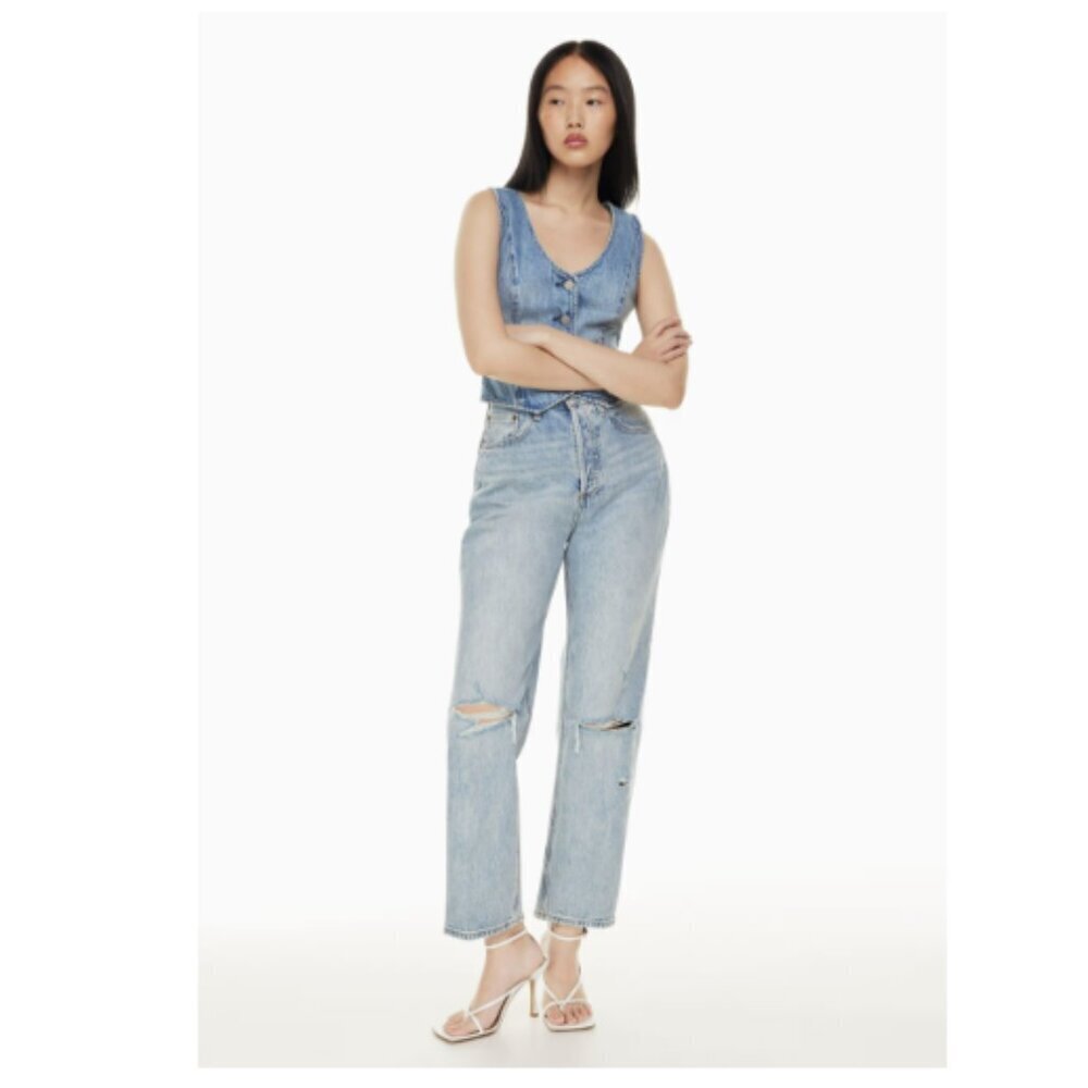 Denim Forum The Joni High Rise Loose 29L Super High-Waisted Distressed Jeans